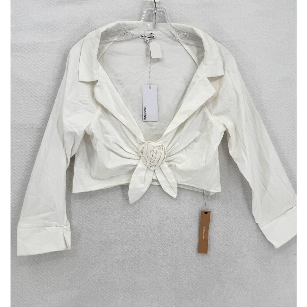 Reformation Karlie Womens White Cotton Twist Front Cropped Poplin Top Sz 10 NEW